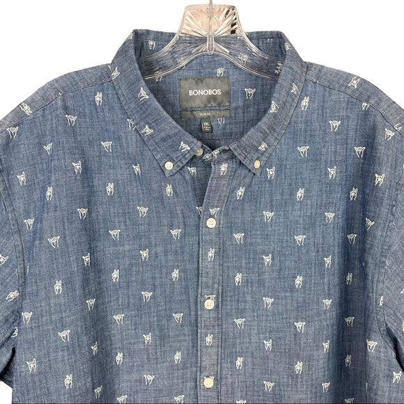 Bonobos Riviera Slim Fit Hand Signs Chambray Denim Shirt 2X - Picture 3 of 7